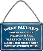 4252024210996 Schilderstore24 	Schilderstore24 Blechschilder sind perfekt als Geschenk zu Weihnachten, Geburtstage, Feiern, Partys, Grillabende, Namenstag, Feiertag, Mädelsabend, Hochzeit. Jederzeit stilvoll im Wohnzimmer, Partykeller, Garage, Praxis, Büro, Café, Hauseingang Sarkasmus Ironie Funny Schwarzer Humor faul dumm fun rente lästern teufel ''Wenn Faulheit eine olympische Disziplin wäre (blau)''		18x12cm