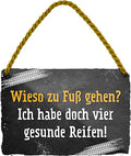 4252024211030 Schilderstore24 	Schilderstore24 Blechschilder sind perfekt als Geschenk zu Weihnachten, Geburtstage, Feiern, Partys, Grillabende, Namenstag, Feiertag, Mädelsabend, Hochzeit. Jederzeit stilvoll im Wohnzimmer, Partykeller, Garage, Praxis, Büro, Café, Hauseingang Sarkasmus Ironie Funny Schwarzer Humor faul dumm fun rente lästern teufel ''Wieso zu fuß gehen.. vier gesunde Reifen (schwarz)''		18x12cm