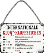 4252024209167 Schilderstore24 	Schilderstore24 Blechschilder sind perfekt als Geschenk zu Weihnachten, Geburtstage, Feiern, Partys, Grillabende, Namenstag, Feiertag, Mädelsabend, Hochzeit. Jederzeit stilvoll im Wohnzimmer, Partykeller, Garage, Praxis, Büro, Café, Hauseingang Zuhause WC Open Closed Badezimmer toilette scheißhaus putzen haushalt heim ''Internationale Klo Klopfzeichen''		18x12cm