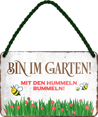 4252024205930 Schilderstore24 Schilderstore24 Blechschilder sind perfekt als Geschenk zu Weihnachten, Geburtstage, Feiern, Partys, Grillabende, Namenstag, Feiertag, Mädelsabend, Hochzeit. Jederzeit stilvoll im Wohnzimmer, Partykeller, Garage, Praxis, Büro, Café, Hauseingang Garten Haushalt Heim Zuhause Gartenarbeit Hausarbeit Zuhause Blumen	 ''Bin im Garten mit den Hummeln bummeln''		18x12cm