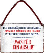 4252024211078 Schilderstore24 	Schilderstore24 Blechschilder sind perfekt als Geschenk zu Weihnachten, Geburtstage, Feiern, Partys, Grillabende, Namenstag, Feiertag, Mädelsabend, Hochzeit. Jederzeit stilvoll im Wohnzimmer, Partykeller, Garage, Praxis, Büro, Café, Hauseingang Sarkasmus Ironie Funny Schwarzer Humor faul dumm fun rente lästern teufel ''Der grundsätzliche Unterschied zwischen Männern Frauen''		18x12cm