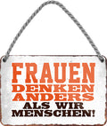 4252024211115 Schilderstore24 	Schilderstore24 Blechschilder sind perfekt als Geschenk zu Weihnachten, Geburtstage, Feiern, Partys, Grillabende, Namenstag, Feiertag, Mädelsabend, Hochzeit. Jederzeit stilvoll im Wohnzimmer, Partykeller, Garage, Praxis, Büro, Café, Hauseingang Sarkasmus Ironie Funny Schwarzer Humor faul dumm fun rente lästern teufel ''Frauen denken anders als wir Männer''		18x12cm