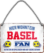 4252024203714 Schilderstore24 	Schilderstore24 Blechschilder sind perfekt als Geschenk zu Weihnachten, Geburtstage, Feiern, Partys, Grillabende, Namenstag, Feiertag, Mädelsabend, Hochzeit. Jederzeit stilvoll im Wohnzimmer, Partykeller, Garage, Praxis, Büro, Café, Hauseingang Fußball Mannschaft Verein Bolzen Ball sport liga kicken stadion freizeit ''Basel Fan''		18x12cm