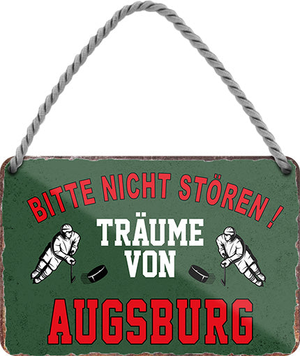 4252024212679 Schilderstore24 	Schilderstore24 Blechschilder sind perfekt als Geschenk zu Weihnachten, Geburtstage, Feiern, Partys, Grillabende, Namenstag, Feiertag, Mädelsabend, Hochzeit. Jederzeit stilvoll im Wohnzimmer, Partykeller, Garage, Praxis, Büro, Café, Hauseingang Hockey Eishockey Liga Teamsport Verein Puck sport mannschaft schläger eislaufen schlittschuhe ''Träume von Augsburg''		18x12cm