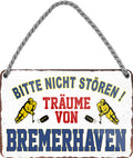 4252024212747 Schilderstore24 Schilderstore24 Blechschilder sind perfekt als Geschenk zu Weihnachten, Geburtstage, Feiern, Partys, Grillabende, Namenstag, Feiertag, Mädelsabend, Hochzeit. Jederzeit stilvoll im Wohnzimmer, Partykeller, Garage, Praxis, Büro, Café, Hauseingang Hockey Eishockey Liga Teamsport Verein Puck sport mannschaft schläger eislaufen schlittschuhe	 ''Träume von Bremerhaven''		18x12cm