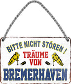 4252024212747 Schilderstore24 Schilderstore24 Blechschilder sind perfekt als Geschenk zu Weihnachten, Geburtstage, Feiern, Partys, Grillabende, Namenstag, Feiertag, Mädelsabend, Hochzeit. Jederzeit stilvoll im Wohnzimmer, Partykeller, Garage, Praxis, Büro, Café, Hauseingang Hockey Eishockey Liga Teamsport Verein Puck sport mannschaft schläger eislaufen schlittschuhe	 ''Träume von Bremerhaven''		18x12cm