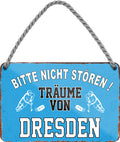 4252024212761 Schilderstore24 	Schilderstore24 Blechschilder sind perfekt als Geschenk zu Weihnachten, Geburtstage, Feiern, Partys, Grillabende, Namenstag, Feiertag, Mädelsabend, Hochzeit. Jederzeit stilvoll im Wohnzimmer, Partykeller, Garage, Praxis, Büro, Café, Hauseingang Hockey Eishockey Liga Teamsport Verein Puck sport mannschaft schläger eislaufen schlittschuhe ''Träume von Dresden''		18x12cm