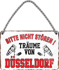 4252024212778 Schilderstore24 Schilderstore24 Blechschilder sind perfekt als Geschenk zu Weihnachten, Geburtstage, Feiern, Partys, Grillabende, Namenstag, Feiertag, Mädelsabend, Hochzeit. Jederzeit stilvoll im Wohnzimmer, Partykeller, Garage, Praxis, Büro, Café, Hauseingang Hockey Eishockey Liga Teamsport Verein Puck sport mannschaft schläger eislaufen schlittschuhe	 ''Träume von Düsseldorf''		18x12cm