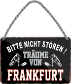 4252024212785 Schilderstore24 	Schilderstore24 Blechschilder sind perfekt als Geschenk zu Weihnachten, Geburtstage, Feiern, Partys, Grillabende, Namenstag, Feiertag, Mädelsabend, Hochzeit. Jederzeit stilvoll im Wohnzimmer, Partykeller, Garage, Praxis, Büro, Café, Hauseingang Hockey Eishockey Liga Teamsport Verein Puck sport mannschaft schläger eislaufen schlittschuhe ''Träume von Frankfurt''		18x12cm
