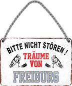 4252024212792 Schilderstore24 Schilderstore24 Blechschilder sind perfekt als Geschenk zu Weihnachten, Geburtstage, Feiern, Partys, Grillabende, Namenstag, Feiertag, Mädelsabend, Hochzeit. Jederzeit stilvoll im Wohnzimmer, Partykeller, Garage, Praxis, Büro, Café, Hauseingang Hockey Eishockey Liga Teamsport Verein Puck sport mannschaft schläger eislaufen schlittschuhe	 ''Träume von Freiburg''		18x12cm