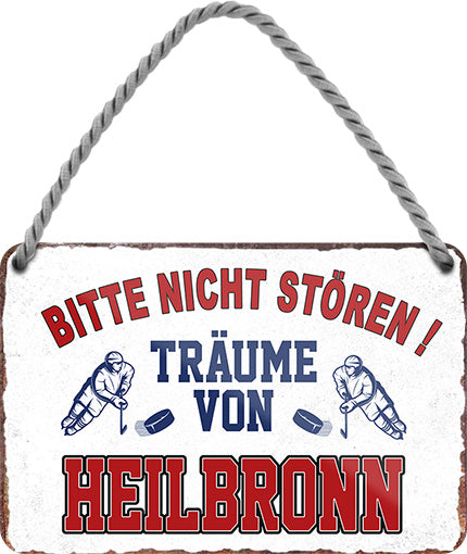 4252024212808 Schilderstore24 	Schilderstore24 Blechschilder sind perfekt als Geschenk zu Weihnachten, Geburtstage, Feiern, Partys, Grillabende, Namenstag, Feiertag, Mädelsabend, Hochzeit. Jederzeit stilvoll im Wohnzimmer, Partykeller, Garage, Praxis, Büro, Café, Hauseingang Hockey Eishockey Liga Teamsport Verein Puck sport mannschaft schläger eislaufen schlittschuhe ''Träume von Heilbronn''		18x12cm