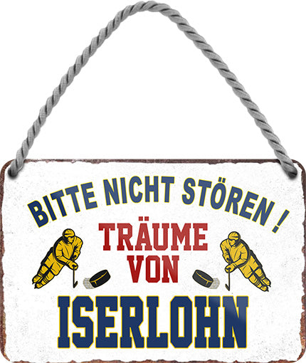4252024212822 Schilderstore24 	Schilderstore24 Blechschilder sind perfekt als Geschenk zu Weihnachten, Geburtstage, Feiern, Partys, Grillabende, Namenstag, Feiertag, Mädelsabend, Hochzeit. Jederzeit stilvoll im Wohnzimmer, Partykeller, Garage, Praxis, Büro, Café, Hauseingang Hockey Eishockey Liga Teamsport Verein Puck sport mannschaft schläger eislaufen schlittschuhe ''Träume von Iserlohn''		18x12cm