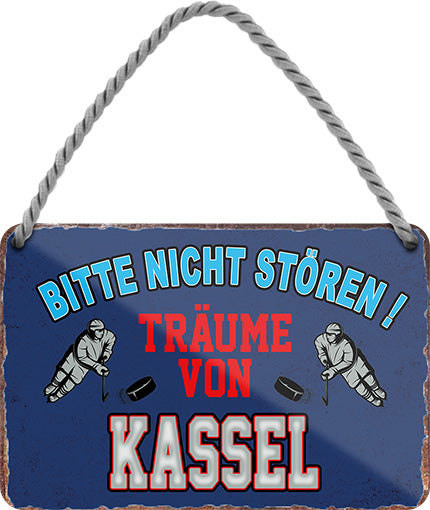 4252024212839 Schilderstore24 	Schilderstore24 Blechschilder sind perfekt als Geschenk zu Weihnachten, Geburtstage, Feiern, Partys, Grillabende, Namenstag, Feiertag, Mädelsabend, Hochzeit. Jederzeit stilvoll im Wohnzimmer, Partykeller, Garage, Praxis, Büro, Café, Hauseingang Hockey Eishockey Liga Teamsport Verein Puck sport mannschaft schläger eislaufen schlittschuhe ''Träume von Kassel''		18x12cm