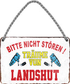 4252024212877 Schilderstore24 Schilderstore24 Blechschilder sind perfekt als Geschenk zu Weihnachten, Geburtstage, Feiern, Partys, Grillabende, Namenstag, Feiertag, Mädelsabend, Hochzeit. Jederzeit stilvoll im Wohnzimmer, Partykeller, Garage, Praxis, Büro, Café, Hauseingang Hockey Eishockey Liga Teamsport Verein Puck sport mannschaft schläger eislaufen schlittschuhe	 ''Träume von Landshut''		18x12cm