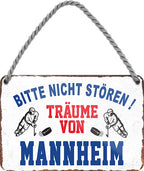 4252024212884 Schilderstore24 Schilderstore24 Blechschilder sind perfekt als Geschenk zu Weihnachten, Geburtstage, Feiern, Partys, Grillabende, Namenstag, Feiertag, Mädelsabend, Hochzeit. Jederzeit stilvoll im Wohnzimmer, Partykeller, Garage, Praxis, Büro, Café, Hauseingang Hockey Eishockey Liga Teamsport Verein Puck sport mannschaft schläger eislaufen schlittschuhe	 ''Träume von Mannheim''		18x12cm