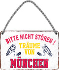 4252024212891 Schilderstore24 	Schilderstore24 Blechschilder sind perfekt als Geschenk zu Weihnachten, Geburtstage, Feiern, Partys, Grillabende, Namenstag, Feiertag, Mädelsabend, Hochzeit. Jederzeit stilvoll im Wohnzimmer, Partykeller, Garage, Praxis, Büro, Café, Hauseingang Hockey Eishockey Liga Teamsport Verein Puck sport mannschaft schläger eislaufen schlittschuhe ''Träume von München''		18x12cm
