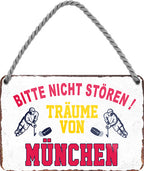 4252024212891 Schilderstore24 	Schilderstore24 Blechschilder sind perfekt als Geschenk zu Weihnachten, Geburtstage, Feiern, Partys, Grillabende, Namenstag, Feiertag, Mädelsabend, Hochzeit. Jederzeit stilvoll im Wohnzimmer, Partykeller, Garage, Praxis, Büro, Café, Hauseingang Hockey Eishockey Liga Teamsport Verein Puck sport mannschaft schläger eislaufen schlittschuhe ''Träume von München''		18x12cm