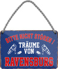 4252024212914 Schilderstore24 	Schilderstore24 Blechschilder sind perfekt als Geschenk zu Weihnachten, Geburtstage, Feiern, Partys, Grillabende, Namenstag, Feiertag, Mädelsabend, Hochzeit. Jederzeit stilvoll im Wohnzimmer, Partykeller, Garage, Praxis, Büro, Café, Hauseingang Hockey Eishockey Liga Teamsport Verein Puck sport mannschaft schläger eislaufen schlittschuhe ''Träume von Ravensburg''		18x12cm