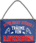 4252024212914 Schilderstore24 	Schilderstore24 Blechschilder sind perfekt als Geschenk zu Weihnachten, Geburtstage, Feiern, Partys, Grillabende, Namenstag, Feiertag, Mädelsabend, Hochzeit. Jederzeit stilvoll im Wohnzimmer, Partykeller, Garage, Praxis, Büro, Café, Hauseingang Hockey Eishockey Liga Teamsport Verein Puck sport mannschaft schläger eislaufen schlittschuhe ''Träume von Ravensburg''		18x12cm