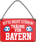 4252024204186 Schilderstore24 	Schilderstore24 Blechschilder sind perfekt als Geschenk zu Weihnachten, Geburtstage, Feiern, Partys, Grillabende, Namenstag, Feiertag, Mädelsabend, Hochzeit. Jederzeit stilvoll im Wohnzimmer, Partykeller, Garage, Praxis, Büro, Café, Hauseingang Fußball Mannschaft Verein Bolzen Ball sport liga kicken stadion freizeit ''Träume von Bayern''		18x12cm
