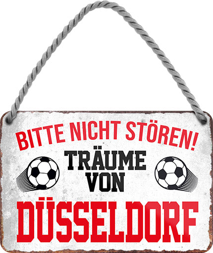 4252024204261 Schilderstore24 	Schilderstore24 Blechschilder sind perfekt als Geschenk zu Weihnachten, Geburtstage, Feiern, Partys, Grillabende, Namenstag, Feiertag, Mädelsabend, Hochzeit. Jederzeit stilvoll im Wohnzimmer, Partykeller, Garage, Praxis, Büro, Café, Hauseingang Fußball Mannschaft Verein Bolzen Ball sport liga kicken stadion freizeit ''Träume von Düsseldorf''		18x12cm