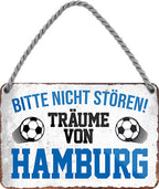 4252024204339 Schilderstore24 Schilderstore24 Blechschilder sind perfekt als Geschenk zu Weihnachten, Geburtstage, Feiern, Partys, Grillabende, Namenstag, Feiertag, Mädelsabend, Hochzeit. Jederzeit stilvoll im Wohnzimmer, Partykeller, Garage, Praxis, Büro, Café, Hauseingang Fußball Mannschaft Verein Bolzen Ball sport liga kicken stadion freizeit	 ''Träume von Hamburg''		18x12cm