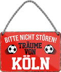 4252024204421 Schilderstore24 	Schilderstore24 Blechschilder sind perfekt als Geschenk zu Weihnachten, Geburtstage, Feiern, Partys, Grillabende, Namenstag, Feiertag, Mädelsabend, Hochzeit. Jederzeit stilvoll im Wohnzimmer, Partykeller, Garage, Praxis, Büro, Café, Hauseingang Fußball Mannschaft Verein Bolzen Ball sport liga kicken stadion freizeit ''Träume von Köln''		18x12cm