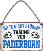 4252024204520 Schilderstore24 	Schilderstore24 Blechschilder sind perfekt als Geschenk zu Weihnachten, Geburtstage, Feiern, Partys, Grillabende, Namenstag, Feiertag, Mädelsabend, Hochzeit. Jederzeit stilvoll im Wohnzimmer, Partykeller, Garage, Praxis, Büro, Café, Hauseingang Fußball Mannschaft Verein Bolzen Ball sport liga kicken stadion freizeit ''Träume von Paderborn''		18x12cm