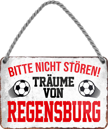 4252024204537 Schilderstore24 	Schilderstore24 Blechschilder sind perfekt als Geschenk zu Weihnachten, Geburtstage, Feiern, Partys, Grillabende, Namenstag, Feiertag, Mädelsabend, Hochzeit. Jederzeit stilvoll im Wohnzimmer, Partykeller, Garage, Praxis, Büro, Café, Hauseingang Fußball Mannschaft Verein Bolzen Ball sport liga kicken stadion freizeit ''Träume von Regensburg''		18x12cm