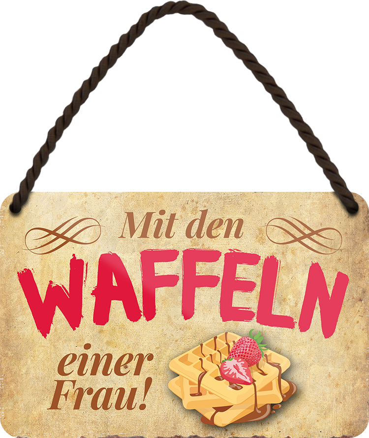 4252024202885Geschenk zu Weihnachten, Geburtstage, Feiern, Partys, Grillabende, Namenstag, Feiertag, Mädelsabend, Hochzeit Wohnzimmer, Partykeller, Garage, Praxis, Büro, Café, Hauseingang Lebensmittel Kaffee Kuchen Tee Grill crepes teigware süßigkeit essen grill wurst	Schilderstore24 	 ''Mit den Waffeln einer frau''