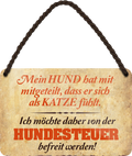 4252024206227	Geschenk zu Weihnachten, Geburtstage, Feiern, Partys, Grillabende, Namenstag, Feiertag, Mädelsabend, Hochzeit Wohnzimmer, Partykeller, Garage, Praxis, Büro, Café, Hauseingang Haustier Tier Freund knuddelig Zuhause Katze Hund Hamster Meerschwein haustierSchilderstore24 	 ''Mein Hund hat mir mitgeteilt Katze (Braun)''