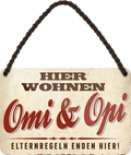 4252024207347	Geschenk Weihnachten, Geburtstage, Feiern, Partys, Grillabende, Namenstag, Feiertag, Mädelsabend, Hochzeit Wohnzimmer, Partykeller, Garage, Praxis, Büro, Café, Hauseingang Familie Zuhause Eltern Geschwister oma opa familie mama papa geschwisterSchilderstore24 	 ''Hier wohnen Omi & Opi (Braun)''