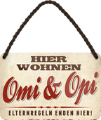 4252024207347	Geschenk Weihnachten, Geburtstage, Feiern, Partys, Grillabende, Namenstag, Feiertag, Mädelsabend, Hochzeit Wohnzimmer, Partykeller, Garage, Praxis, Büro, Café, Hauseingang Familie Zuhause Eltern Geschwister oma opa familie mama papa geschwisterSchilderstore24 	 ''Hier wohnen Omi & Opi (Braun)''