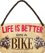 4252024206791	Schilderstore24 	 ''Life is better Bike''Schilderstore24 Blechschilder sind perfekt als Geschenk zu Weihnachten, Geburtstage, Feiern, Partys, Grillabende, Namenstag, Feiertag, Mädelsabend, Hochzeit. Jederzeit stilvoll im Wohnzimmer, Partykeller, Garage, Praxis, Büro, Café, Hauseingang Mechaniker Auto Motorrad Werkstatt auto werkstatt tüfteln schrauber