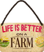 4252024208979	Schilderstore24 	 ''Life is better Farm'' Schilderstore24 Blechschilder sind perfekt als Geschenk zu Weihnachten, Geburtstage, Feiern, Partys, Grillabende, Namenstag, Feiertag, Mädelsabend, Hochzeit. Jederzeit stilvoll im Wohnzimmer, Partykeller, Garage, Praxis, Büro, Café, Hauseingang Traktor Maschine Landmaschine Feld bauer landwirt landwirtschaft schlepper