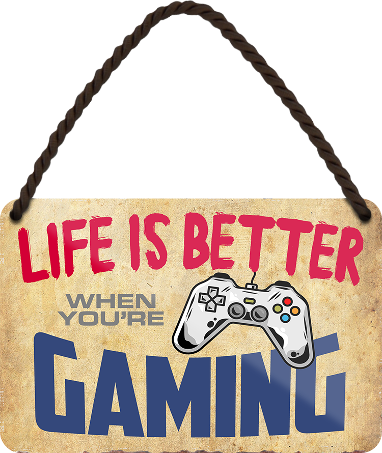 4252024208658	Schilderstore24 	 ''Life is better Gaming'' Schilderstore24 Blechschilder sind perfekt als Geschenk zu Weihnachten, Geburtstage, Feiern, Partys, Grillabende, Namenstag, Feiertag, Mädelsabend, Hochzeit. Jederzeit stilvoll im Wohnzimmer, Partykeller, Garage, Praxis, Büro, Café, Hauseingang Freizeit Sport Ballsport Aktivitäten bowling dart kegeln biken rad hobby