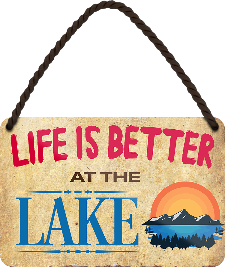 4252024208108	Schilderstore24 	 ''Life is better Lake'' Schilderstore24 Blechschilder sind perfekt als Geschenk zu Weihnachten, Geburtstage, Feiern, Partys, Grillabende, Namenstag, Feiertag, Mädelsabend, Hochzeit. Jederzeit stilvoll im Wohnzimmer, Partykeller, Garage, Praxis, Büro, Café, Hauseingang Landschaften Orte Städte Länder Urlaub See berge burgen schloss tal denkmal freizeit meer