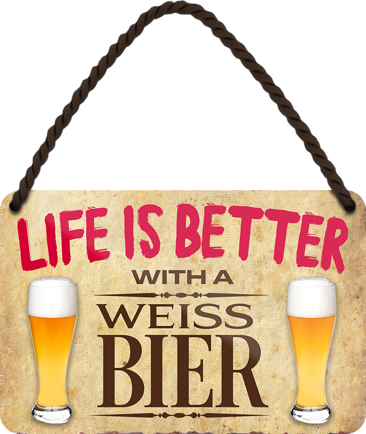 4252024201383	Schilderstore24 	 ''Life is better Weissbier'' Schilderstore24 Blechschilder sind perfekt als Geschenk zu Weihnachten, Geburtstage, Feiern, Partys, Grillabende, Namenstag, Feiertag, Mädelsabend, Hochzeit. Jederzeit stilvoll im Wohnzimmer, Partykeller, Garage, Praxis, Büro, Café, Hauseingang Alkohol Cocktail Bier Sekt Getränk Bier Alkohol schnaps promille tequila   