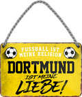 4252024228830Geschenk zu Weihnachten, Geburtstage, Feiern, Partys, Grillabende, Namenstag, Feiertag, Mädelsabend, Hochzeit Wohnzimmer, Partykeller, Garage, Praxis, Büro, Café, Hauseingang Fußball Mannschaft Verein Bolzen Ball sport liga kicken stadion freizeit	Schilderstore24 	 ''Dortmund ist meine Liebe!''