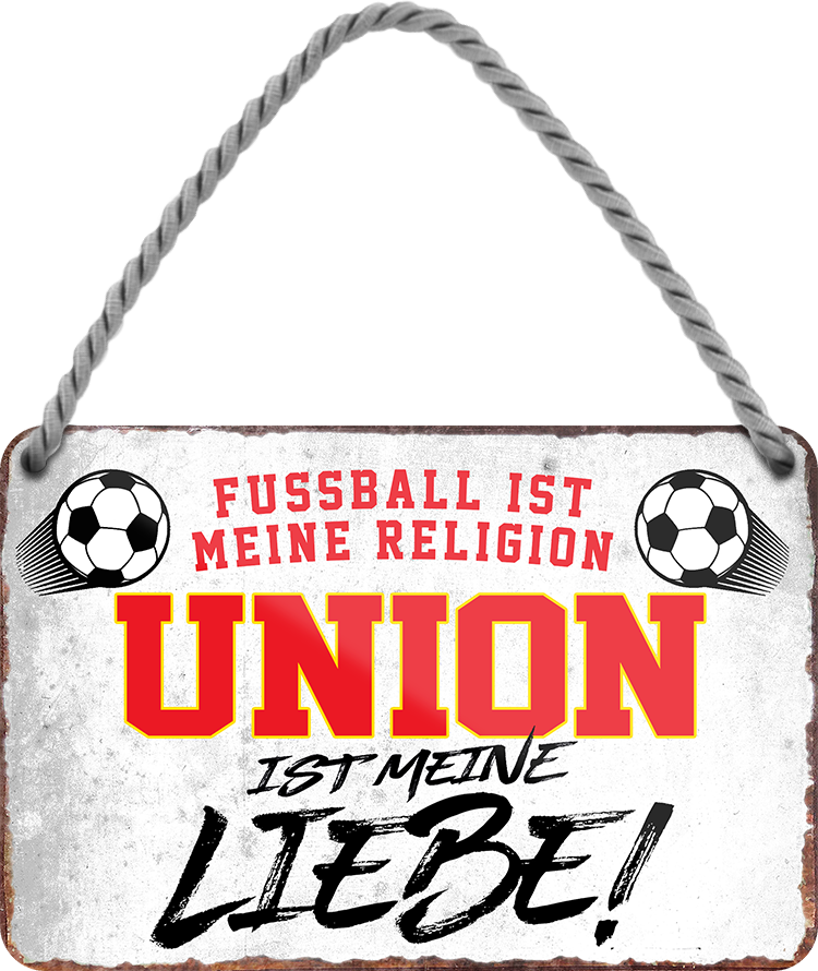 4252024205343	Schilderstore24 	 ''Union ist meine Liebe!'' Schilderstore24 Blechschilder sind perfekt als Geschenk zu Weihnachten, Geburtstage, Feiern, Partys, Grillabende, Namenstag, Feiertag, Mädelsabend, Hochzeit. Jederzeit stilvoll im Wohnzimmer, Partykeller, Garage, Praxis, Büro, Café, Hauseingang Fußball Mannschaft Verein Bolzen Ball sport liga kicken stadion freizeit