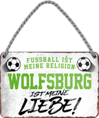 4252024205404Geschenk zu Weihnachten, Geburtstage, Feiern, Partys, Grillabende, Namenstag, Feiertag, Mädelsabend, Hochzeit Wohnzimmer, Partykeller, Garage, Praxis, Büro, Café, Hauseingang Fußball Mannschaft Verein Bolzen Ball sport liga kicken stadion freizeit	Schilderstore24 	 ''Wolfsburg ist meine Liebe!''