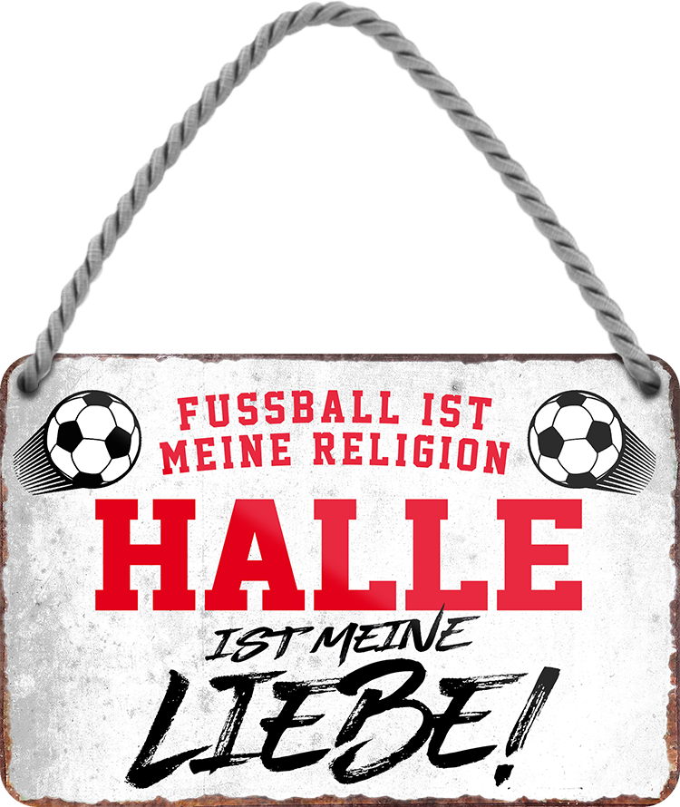 4252024205039Geschenk zu Weihnachten, Geburtstage, Feiern, Partys, Grillabende, Namenstag, Feiertag, Mädelsabend, Hochzeit Wohnzimmer, Partykeller, Garage, Praxis, Büro, Café, Hauseingang Fußball Mannschaft Verein Bolzen Ball sport liga kicken stadion freizeit	Schilderstore24 	 ''Halle ist meine Liebe!''