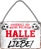 4252024205039Geschenk zu Weihnachten, Geburtstage, Feiern, Partys, Grillabende, Namenstag, Feiertag, Mädelsabend, Hochzeit Wohnzimmer, Partykeller, Garage, Praxis, Büro, Café, Hauseingang Fußball Mannschaft Verein Bolzen Ball sport liga kicken stadion freizeit	Schilderstore24 	 ''Halle ist meine Liebe!''