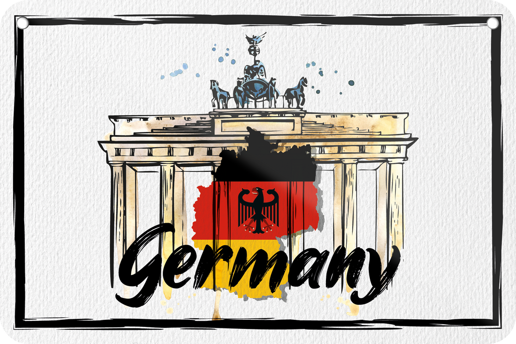 4252024235227	Schilderstore35	 ''Germany (Tor Umriss Land)'' Schilderstore24 Blechschilder sind perfekt als Geschenk zu Weihnachten, Geburtstage, Feiern, Partys, Grillabende, Namenstag, Feiertag, Mädelsabend, Hochzeit. Jederzeit stilvoll im Wohnzimmer, Partykeller, Garage, Praxis, Büro, Café, Hauseingang Sarkasmus Ironie Funny Schwarzer Humor faul dumm fun rente lästern teufel