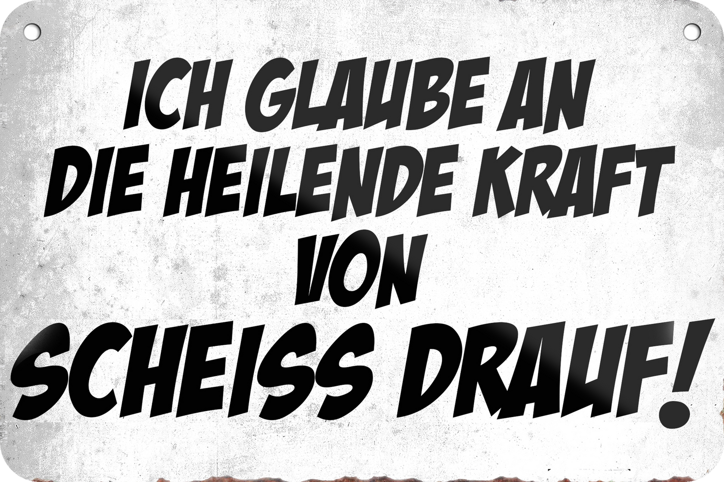 Blechschild ''Ich glaube an die heilige Kraft Scheiss drauf'' 18x12cm