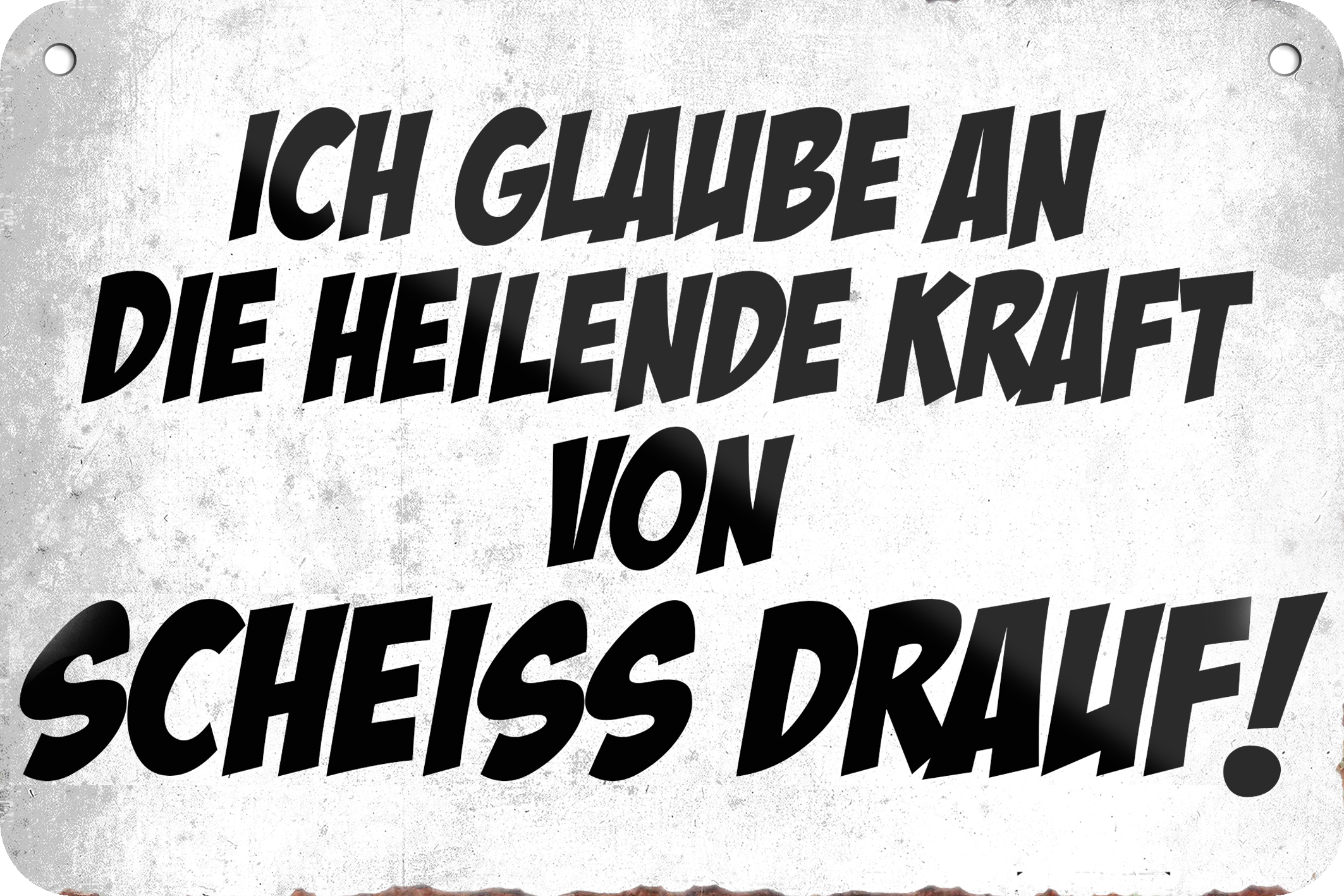 Blechschild ''Ich glaube an die heilige Kraft Scheiss drauf'' 18x12cm