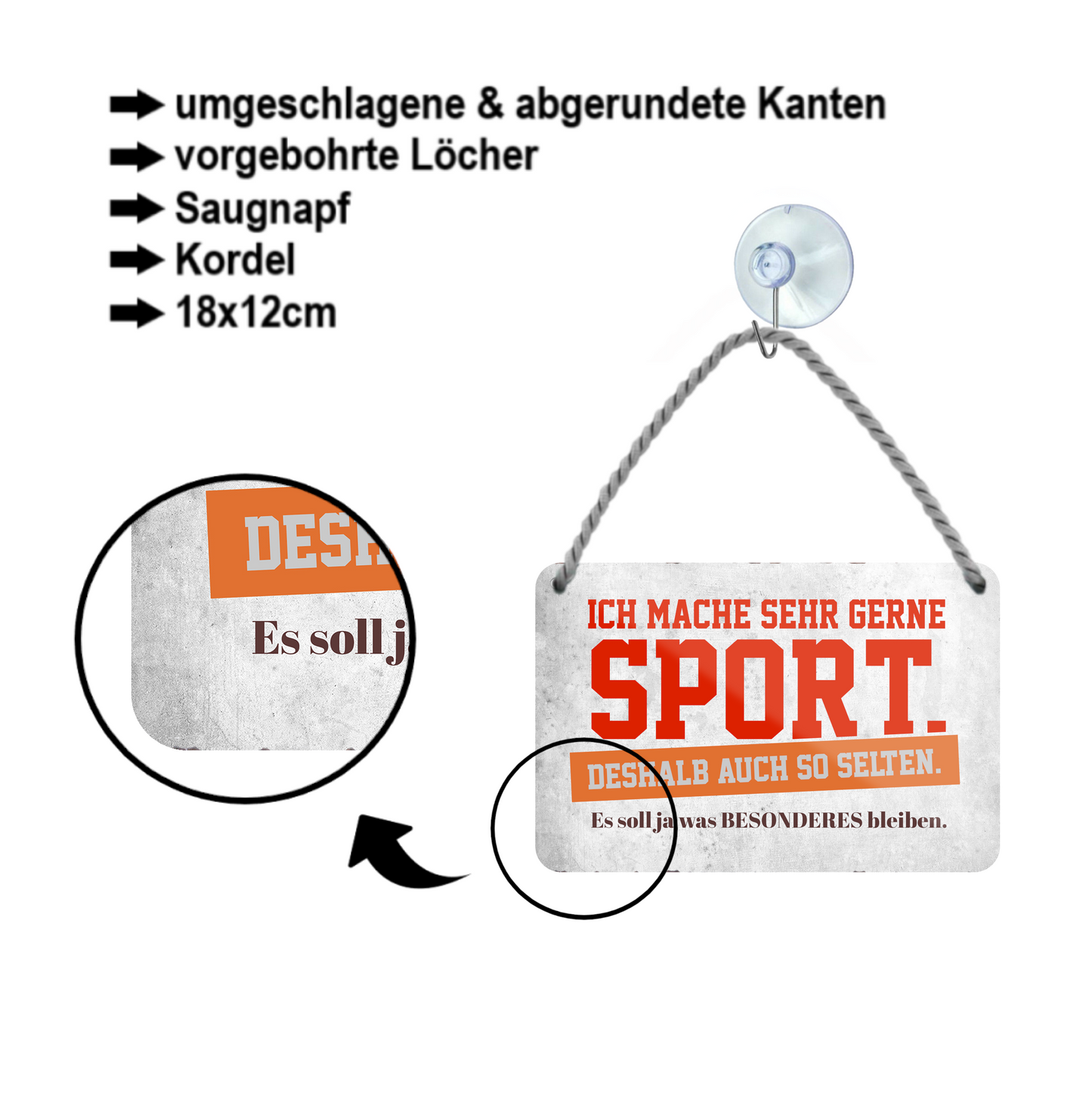 Blechschild ''Ich mache sehr gerne Sport'' 18x12cm