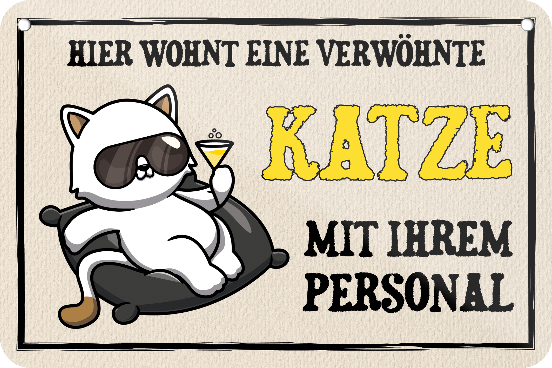 4252024235715		 ''Hier wohnt eine verwöhnte Katze'' Schilderstore24 Blechschilder sind perfekt als Geschenk zu Weihnachten, Geburtstage, Feiern, Partys, Grillabende, Namenstag, Feiertag, Mädelsabend, Hochzeit Wohnzimmer, Partykeller, Garage, Praxis, Büro, Café, Hauseingang Haustier Tier Freund knuddelig Zuhause Katze Hund Hamster Meerschwein haustier
