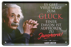 4252024215342 Schilderstore24 Schilderstore24 Blechschilder sind perfekt als Geschenk zu Weihnachten, Geburtstage, Feiern, Partys, Grillabende, Namenstag, Feiertag, Mädelsabend, Hochzeit. Jederzeit stilvoll im Wohnzimmer, Partykeller, Garage, Praxis, Büro, Café, Hauseingang Tiefsinnig Albert Einstein Weisheiten wahrheit sprichwort lebensweisheit philosoph	 ''Es gibt viel Wege zum Glück (Einstein)''		20x30cm