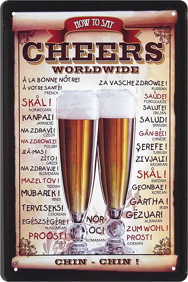 4252024213720 Schilderstore24 Schilderstore24 Blechschilder sind perfekt als Geschenk zu Weihnachten, Geburtstage, Feiern, Partys, Grillabende, Namenstag, Feiertag, Mädelsabend, Hochzeit. Jederzeit stilvoll im Wohnzimmer, Partykeller, Garage, Praxis, Büro, Café, Hauseingang Alkohol Kasten Bier Saufen Getränk Bier Alkohol schaumkrone promille hopfen	 ''Cheers worldwide''		20x30cm